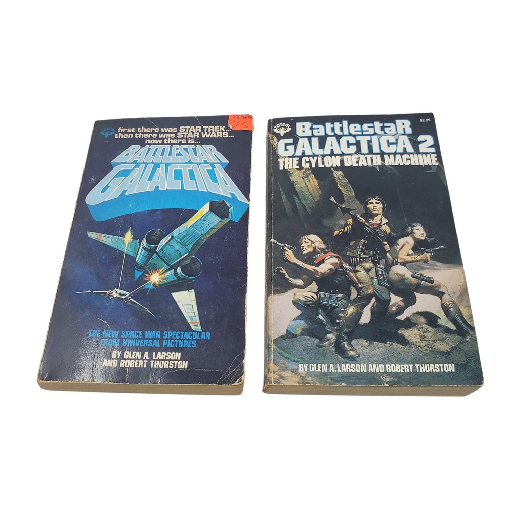 Battlestar Galactica 1 & 2 Vintage Sci Fi Books Glen A Larson Robert Thurston PB